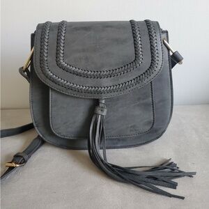 Franco Sarto Rex Tassel Saddle Charcoal Braided Crossbody Purse